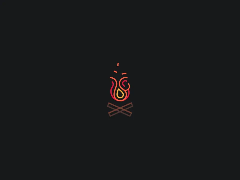The image displays six identical minimalist icons of a campfire with flames and crossed logs, arranged in two rows of three…