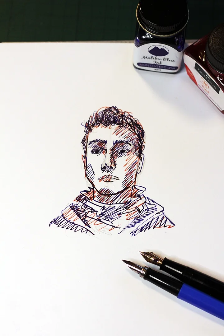 An Artistic Portrait Created with Fountain Pen