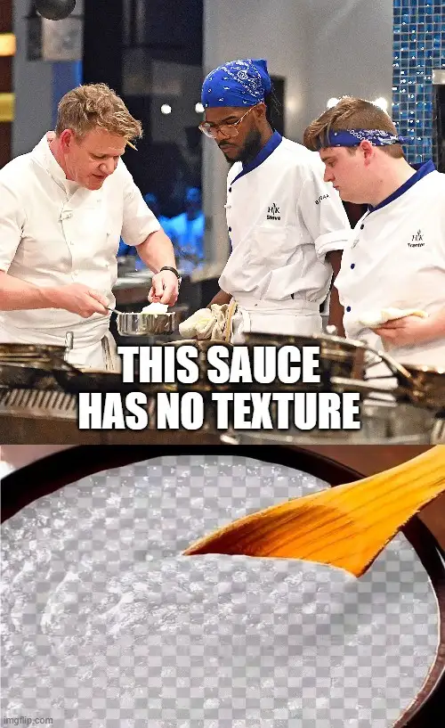 Three chefs in white uniforms stand in a kitchen, looking down at a pot. The top image shows a chef stirring a pot while two…