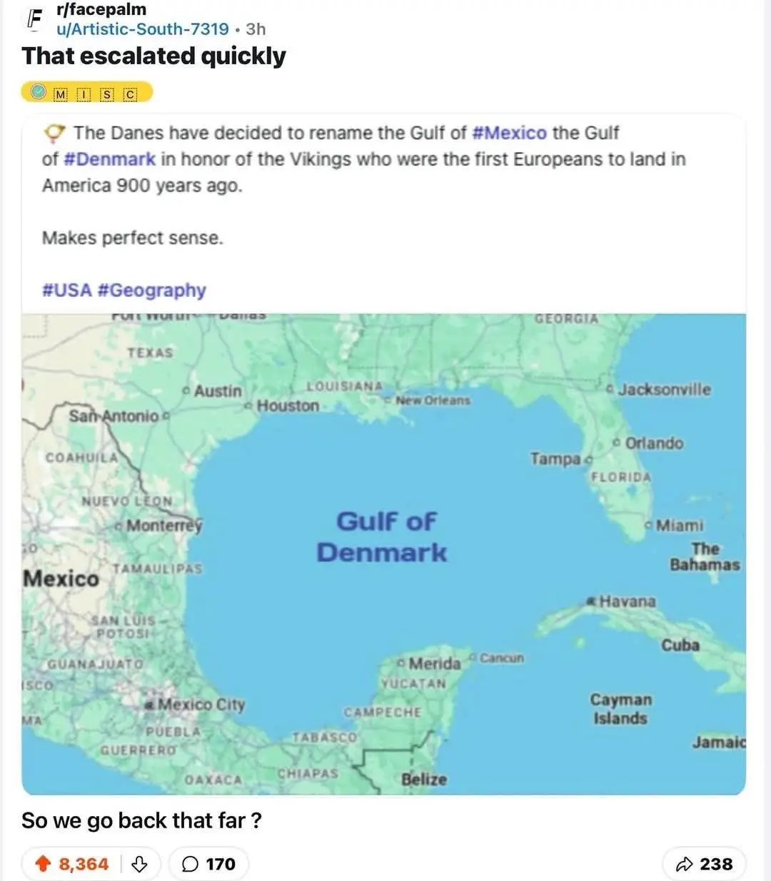 A map of the Gulf of Mexico is overlaid with the text 'Gulf of Denmark' in large blue letters. The surrounding states and…
