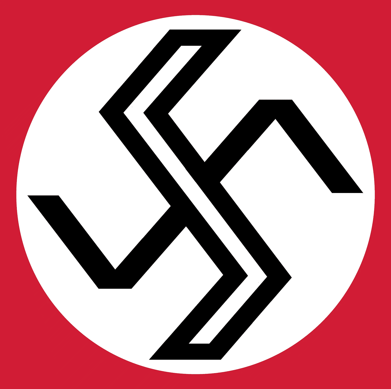 The image displays the Nazi swastika symbol, a black stylized right-facing swastika within a white circle, set against a…