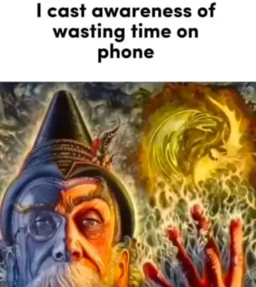An image of a wizard with a blue face and a pointed hat, looking distressed as he raises his hand toward a swirling golden…