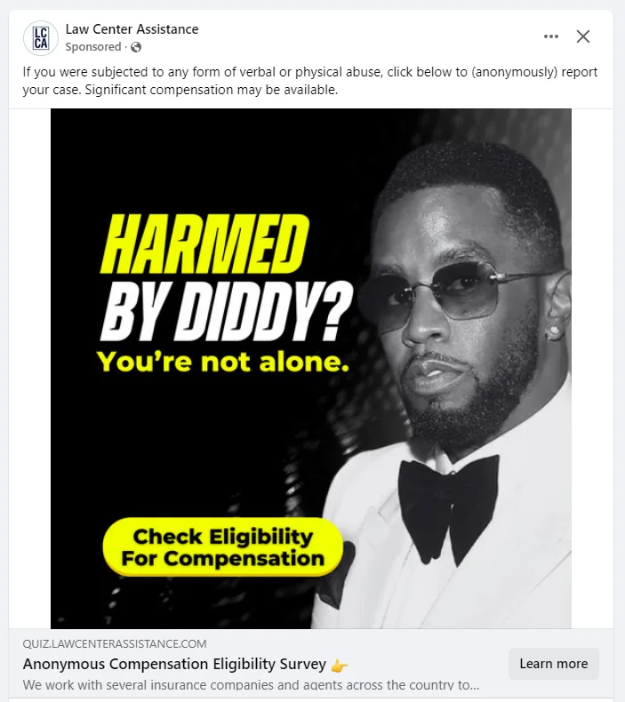 A black-and-white image of a man in a white suit and black bow tie wearing sunglasses. Overlaid text in bold yellow and…