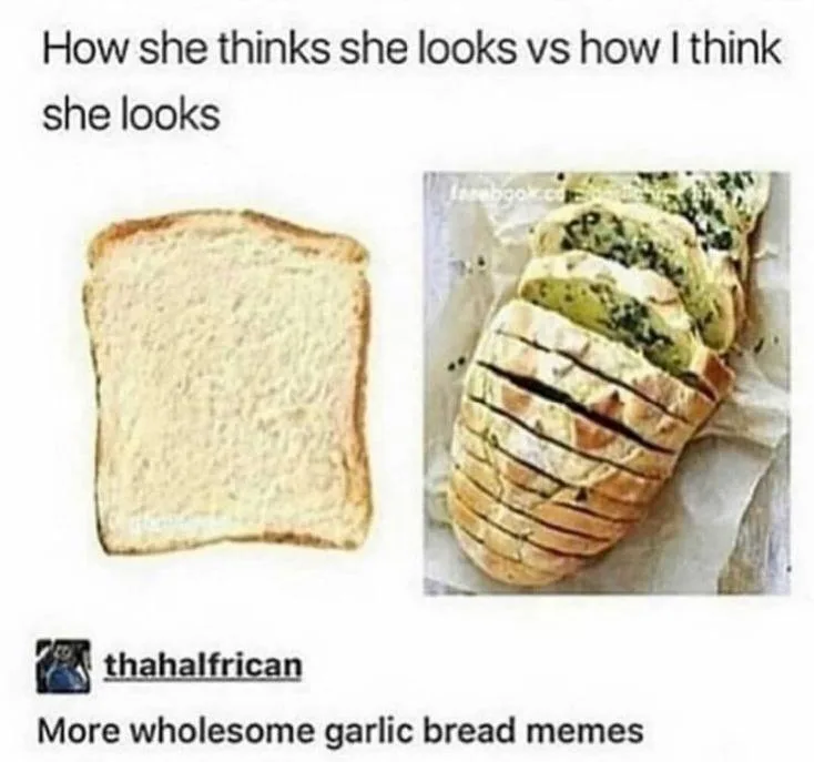 The meme displays two images side by side: on the left, a plain slice of white bread, and on the right, a beautifully…