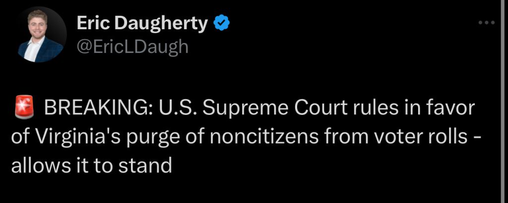 A screenshot of a tweet from verified user Eric Daugherty (@EricLDaugh) showing a breaking news alert emoji followed by text…