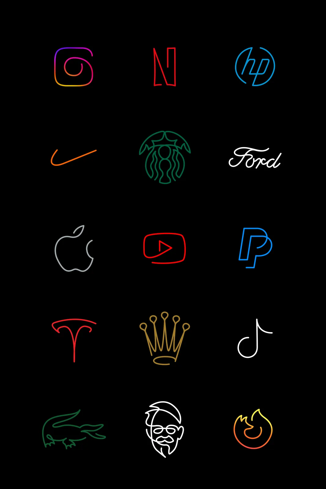 A grid of 16 well-known brand logos, including Instagram, Netflix, HP, Nike, Starbucks, Ford, Apple, YouTube, Pepsi, Tesla…