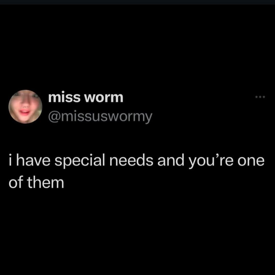 A screenshot of a tweet from user 'miss worm' (@missuswormy) with a circular profile picture showing a person's face. The…