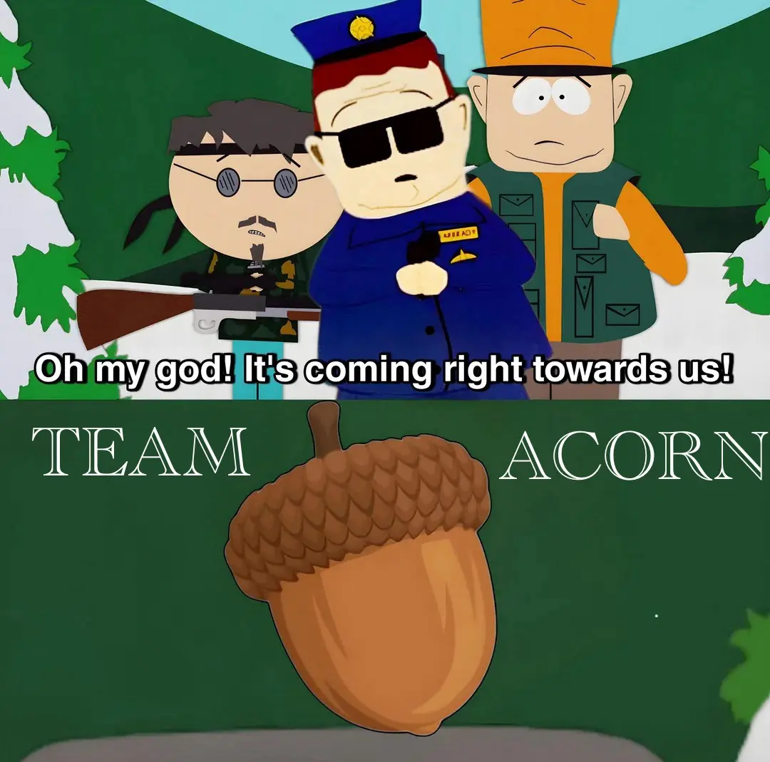 The top panel shows three South Park characters in a snowy forest: a man in a blue police uniform with sunglasses, a man in…