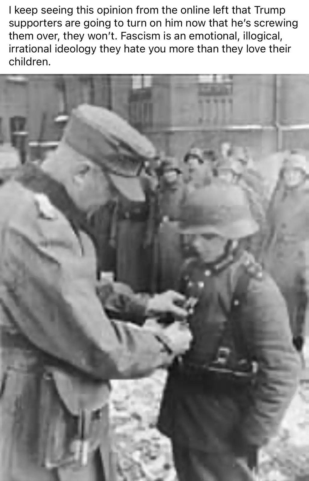 A black-and-white historical photo shows a man in a military uniform with a cap and glasses, appearing to be in a moment of…