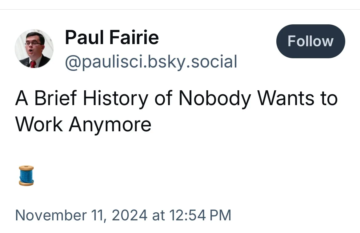 A screenshot of a social media post by Paul Fairie, showing his profile picture, handle, and the text 'A Brief History of…