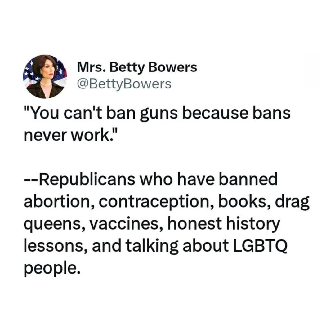 The image displays a mock Twitter post attributed to 'Mrs. Betty Bowers' with a profile picture of a woman against an…