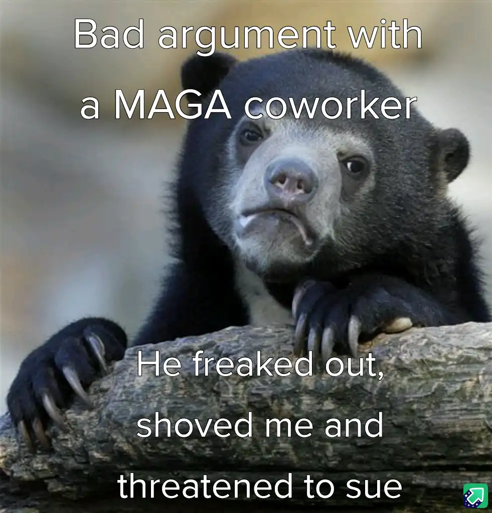 A close-up photo of a sad-looking sun bear resting its paws on a log, with white text overlaid that reads 'Bad argument with…