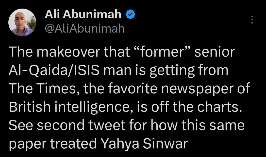 A screenshot of a tweet by Ali Abunimah (@AliAbunimah) with a blue verification checkmark. The tweet text criticizes The…