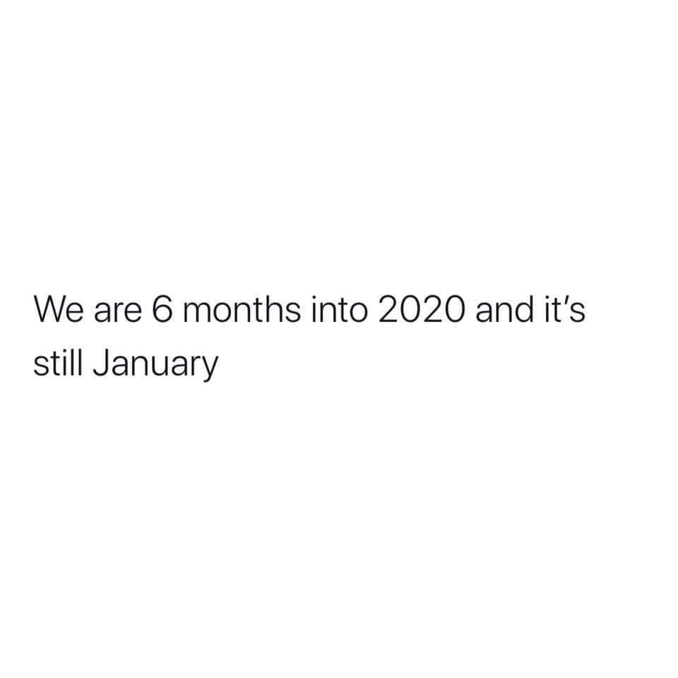 A plain white background with black sans-serif text centered that reads 'We are 6 months into 2020 and it's still January'…
