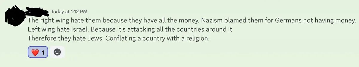 A screenshot of a social media comment with a blacked-out profile picture, timestamped 'Today at 1:12 PM', and text…