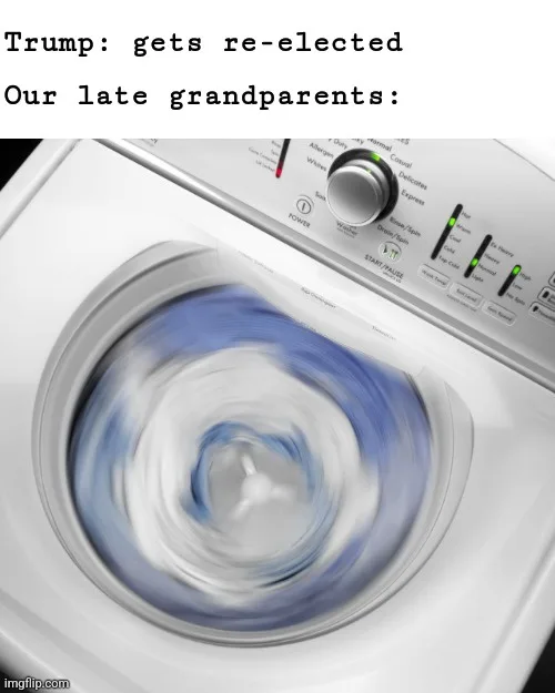 A top-loading washing machine is shown with its drum spinning rapidly, creating a blurred vortex effect. The control panel…