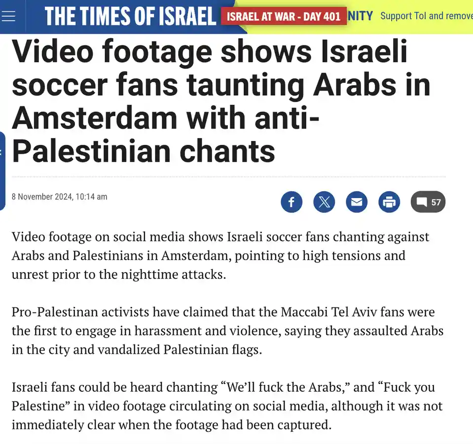 A screenshot of a news article from 'The Times of Israel' dated November 8, 2024, with the headline 'Video footage shows…