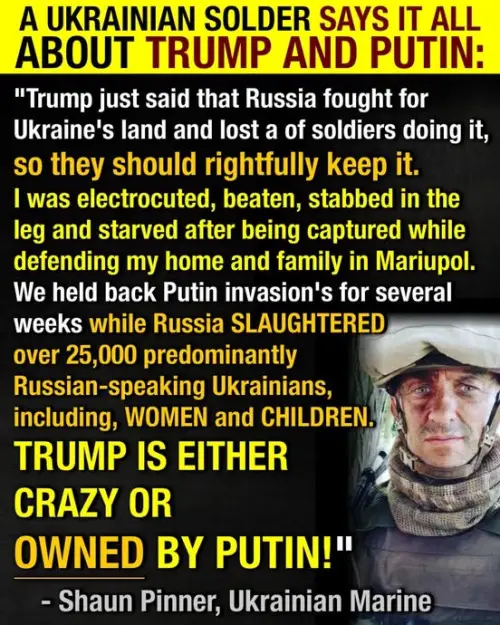 A Ukrainian soldier is shown in a photo with a serious expression, wearing a helmet and scarf. Overlaid text in bold yellow…