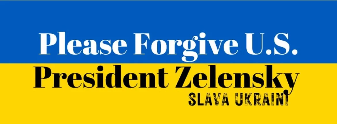 The image displays the Ukrainian flag with blue on top and yellow on bottom. White text on the blue stripe reads 'Please…