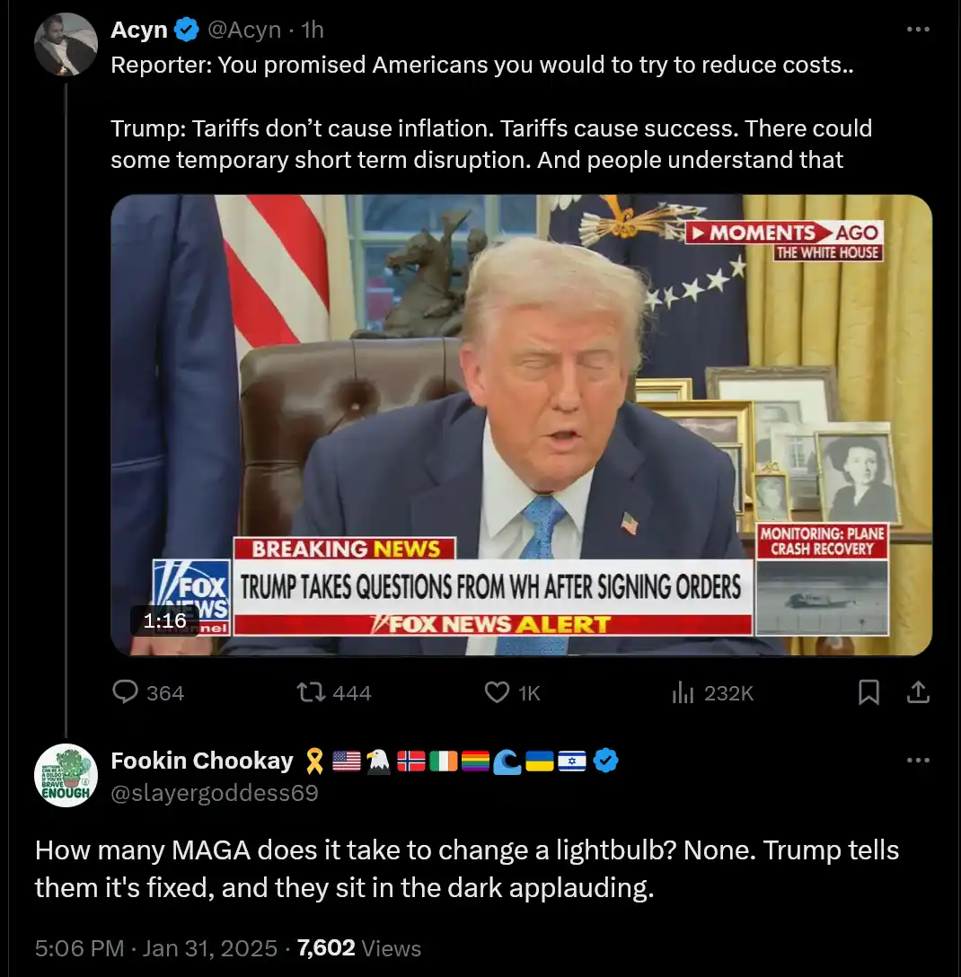 A screenshot of a Fox News broadcast shows Donald Trump seated at a desk in the White House, speaking during a press event…