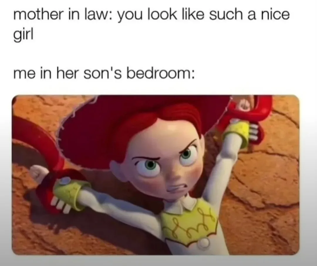 The image shows a close-up of the animated character Jessie from Toy Story, with an angry, determined expression, holding…