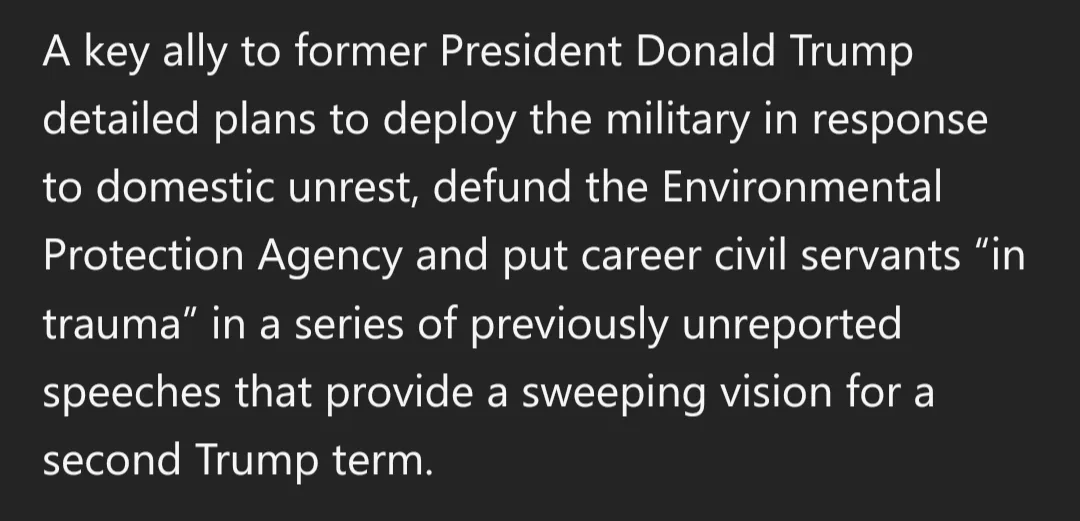 The image displays a block of white text on a solid black background. The text is a satirical news headline claiming a Trump…