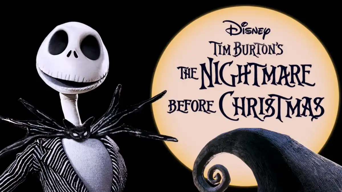 The iconic movie poster for 'The Nightmare Before Christmas' features the main character, Jack Skellington, a skeletal…