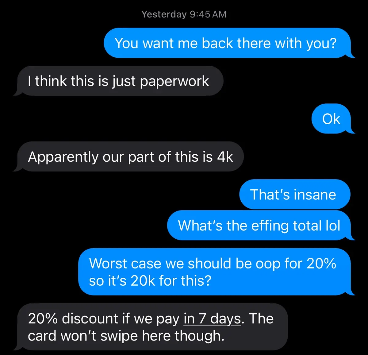 A screenshot of a text message conversation shows one person asking if they want to go back to a place, another says it's…