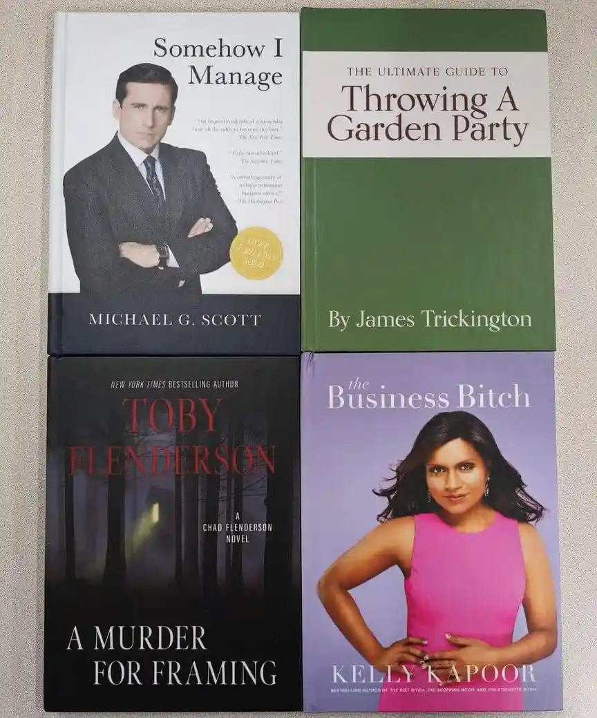 Four books are arranged in a grid, each with a cover featuring a celebrity or fictional character and a title that…