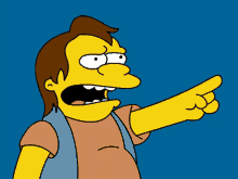 A sequence of six panels shows a cartoon man with brown hair and a blue vest pointing angrily to the right, his mouth open…