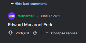 A screenshot of a Reddit comment section showing a user named 'fartharder' from June 17, 2011, with a downvote count of…