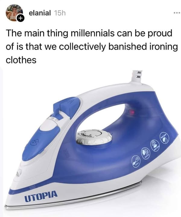 A blue and white Utopia brand steam iron is shown against a plain white background. Overlaid text reads: 'The main thing…
