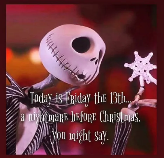 A close-up of Jack Skellington from 'The Nightmare Before Christmas' holding a snowflake, with text overlaid that reads…