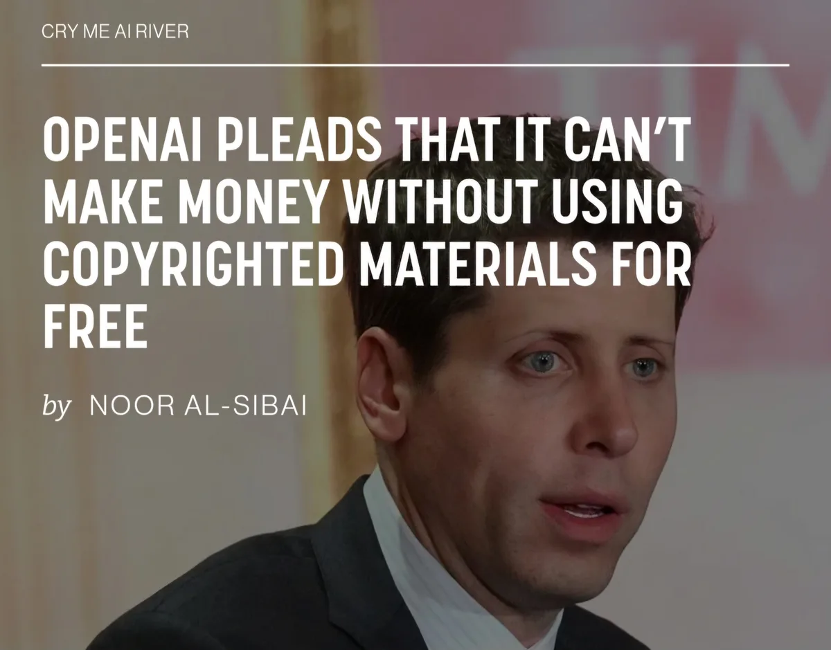 A close-up image of a man in a suit with a surprised or pleading facial expression, overlaid with large white text stating…