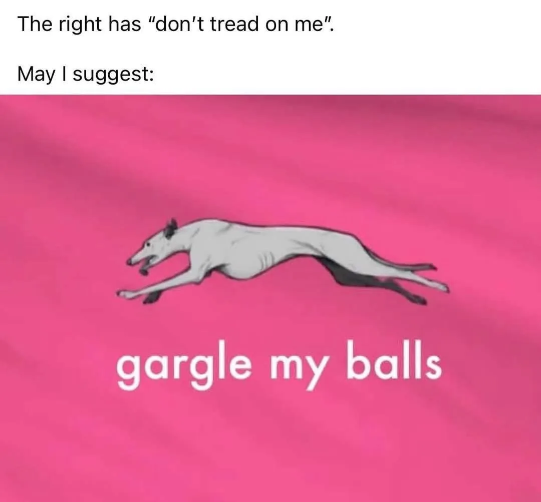The image displays a pink background resembling a flag, featuring a greyhound running in mid-stride. Overlaid text at the…