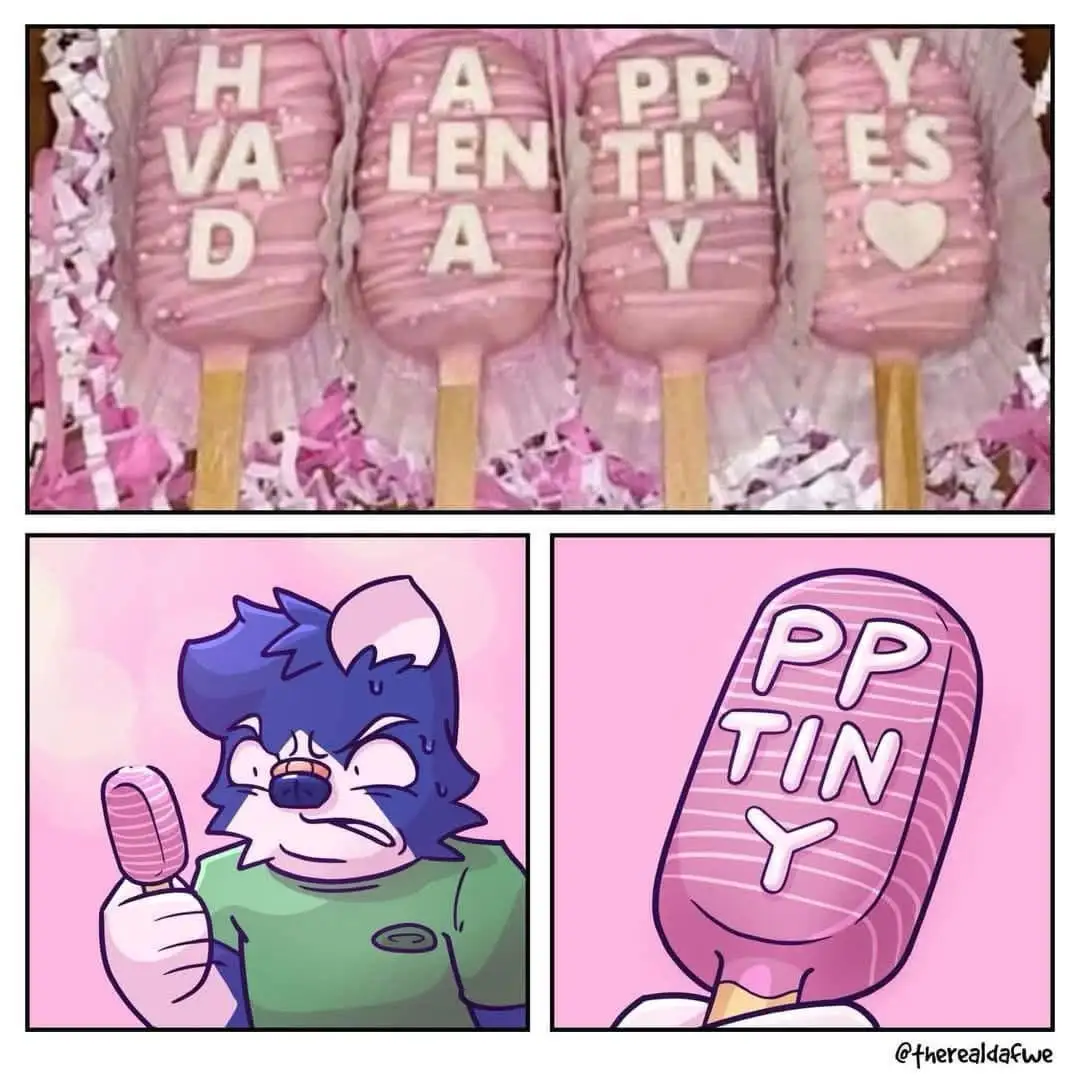 Four pink-frosted cake pops spell out 'HVA D A LEN A PP TIN Y ES' with a heart, arranged in a box. Below, a blue-furred…