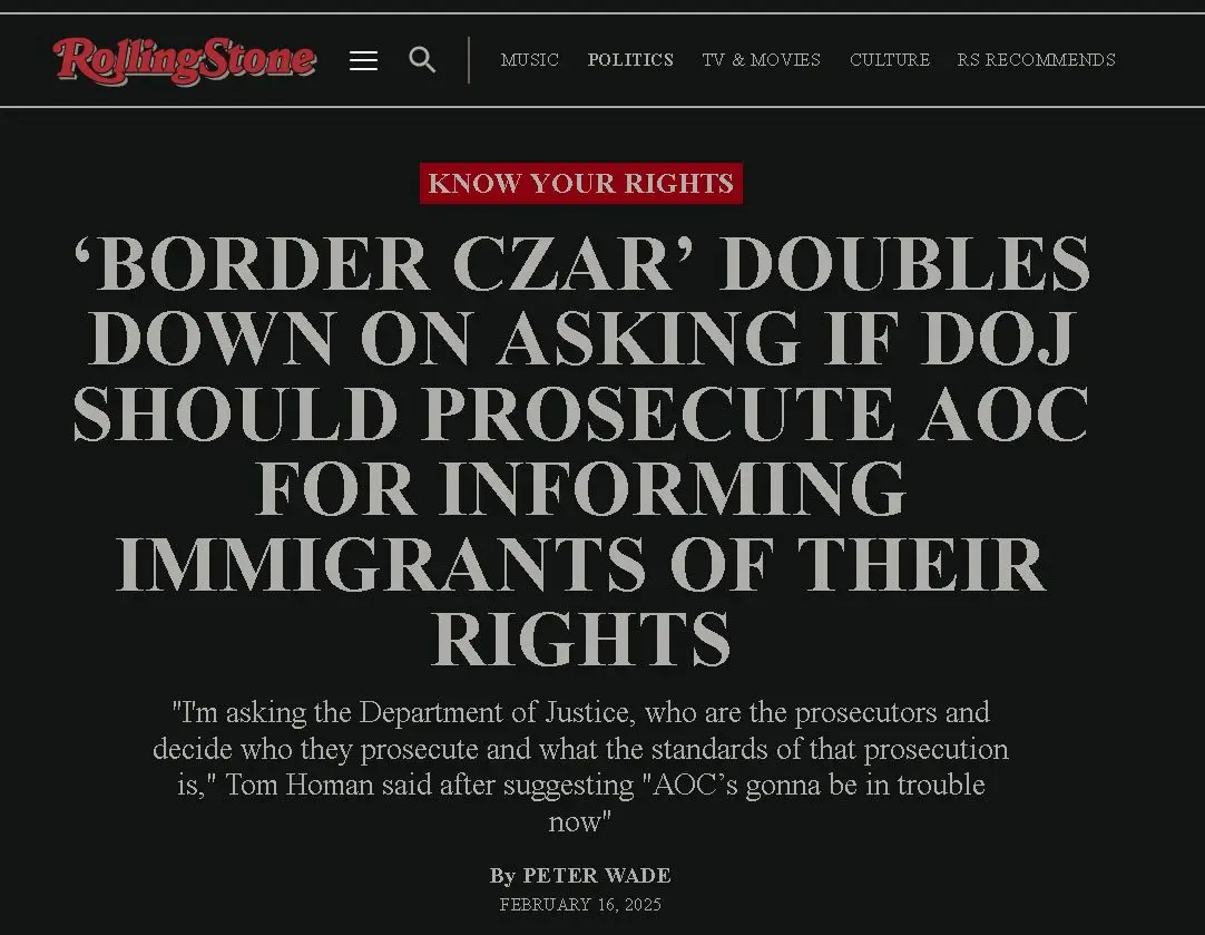 A screenshot of a Rolling Stone article headline with a red 'KNOW YOUR RIGHTS' banner above large white text. The headline…