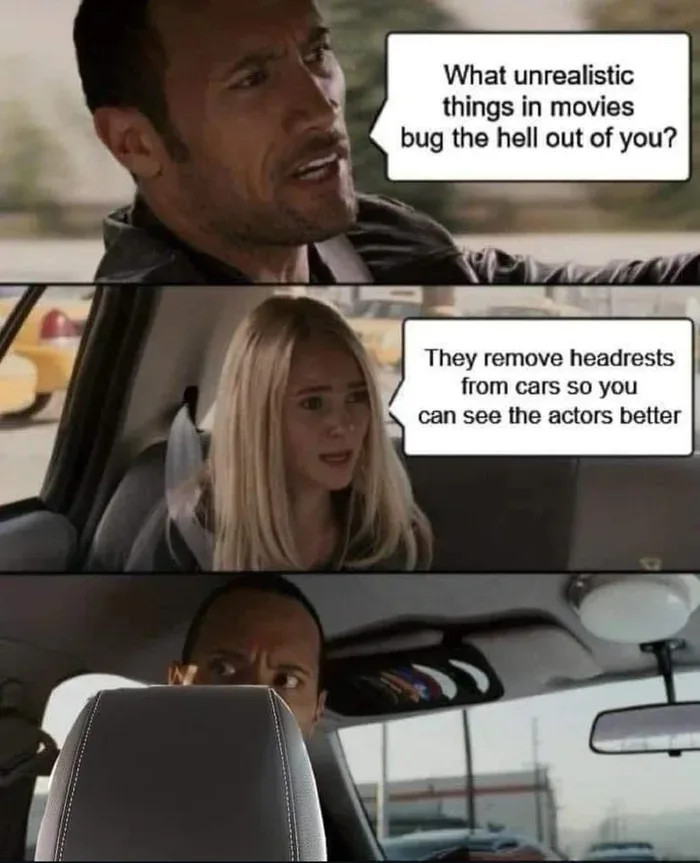 A three-panel meme featuring Dwayne 'The Rock' Johnson and a blonde woman in a car. In the first panel, Johnson asks what…