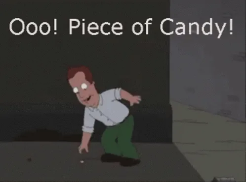 The image shows six panels of the animated character Peter Griffin from Family Guy, each with the text 'Ooo! Piece of…