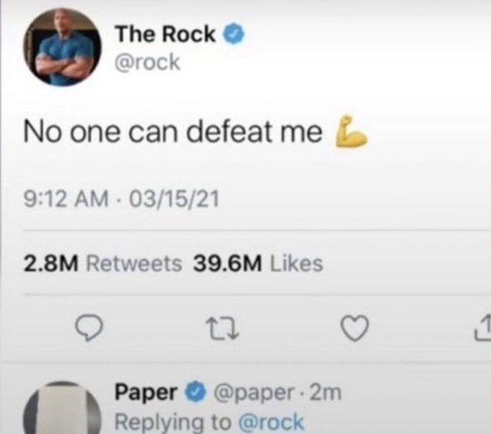 A screenshot of a tweet from verified Twitter account @rock, which is the public persona of Dwayne 'The Rock' Johnson. The…