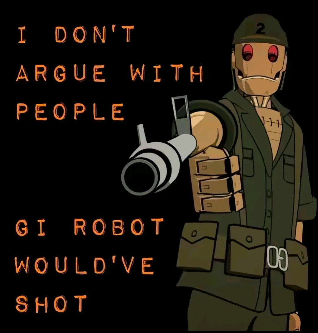 A cartoon robot soldier in a military uniform with a number '2' on its cap, holding a grenade launcher, stands against a…