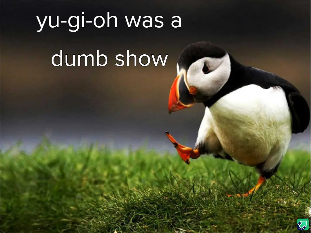 A close-up photograph of a puffin standing on green grass, looking down with one foot lifted as if in mid-step or confused…