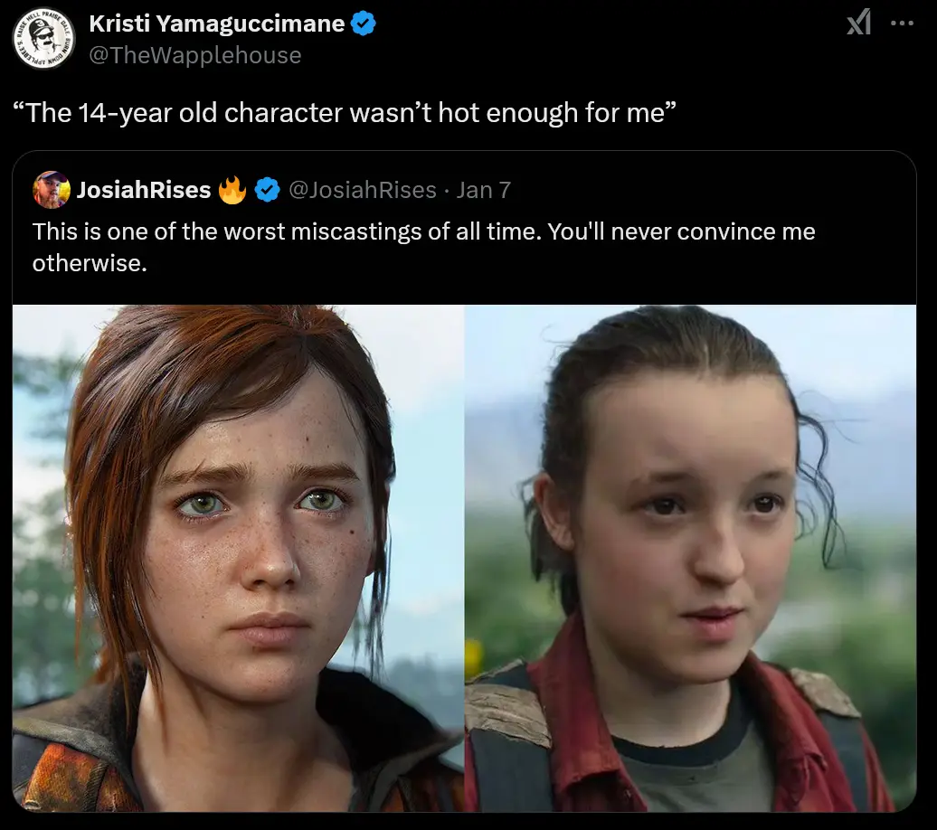 The image displays two side-by-side portraits of a young female character, one as a video game render and the other as a…
