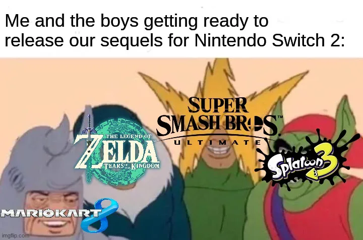 The image shows three animated characters from 'The Legend of Zelda: Tears of the Kingdom', 'Super Smash Bros. Ultimate'…