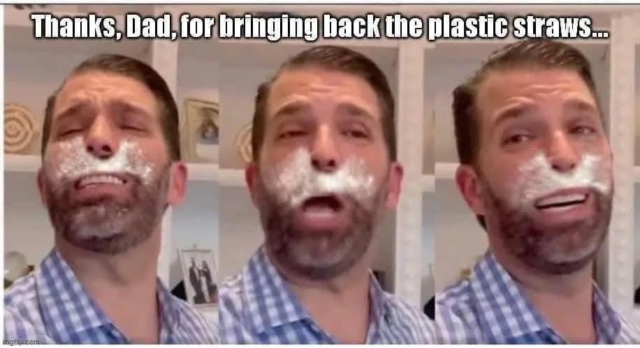 A three-panel image shows a man with shaving cream on his face, transitioning from a grimace to an open-mouthed expression…