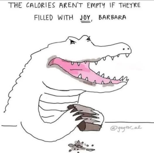 A hand-drawn cartoon alligator with its mouth open, showing pink gums and teeth, holding a small pile of what looks like…