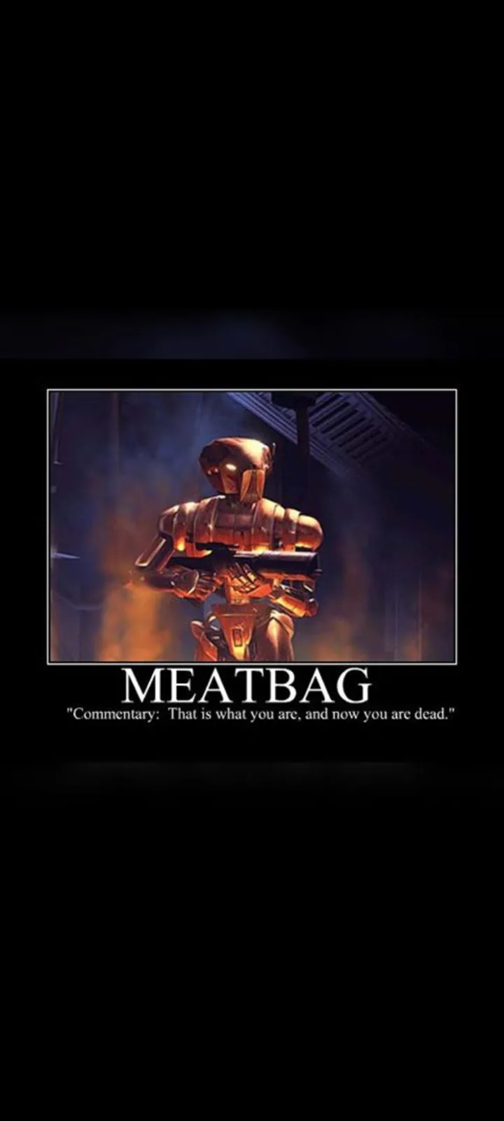 A menacing orange armored robot holding a weapon stands in a smoky, industrial setting. Below the image, bold white text…