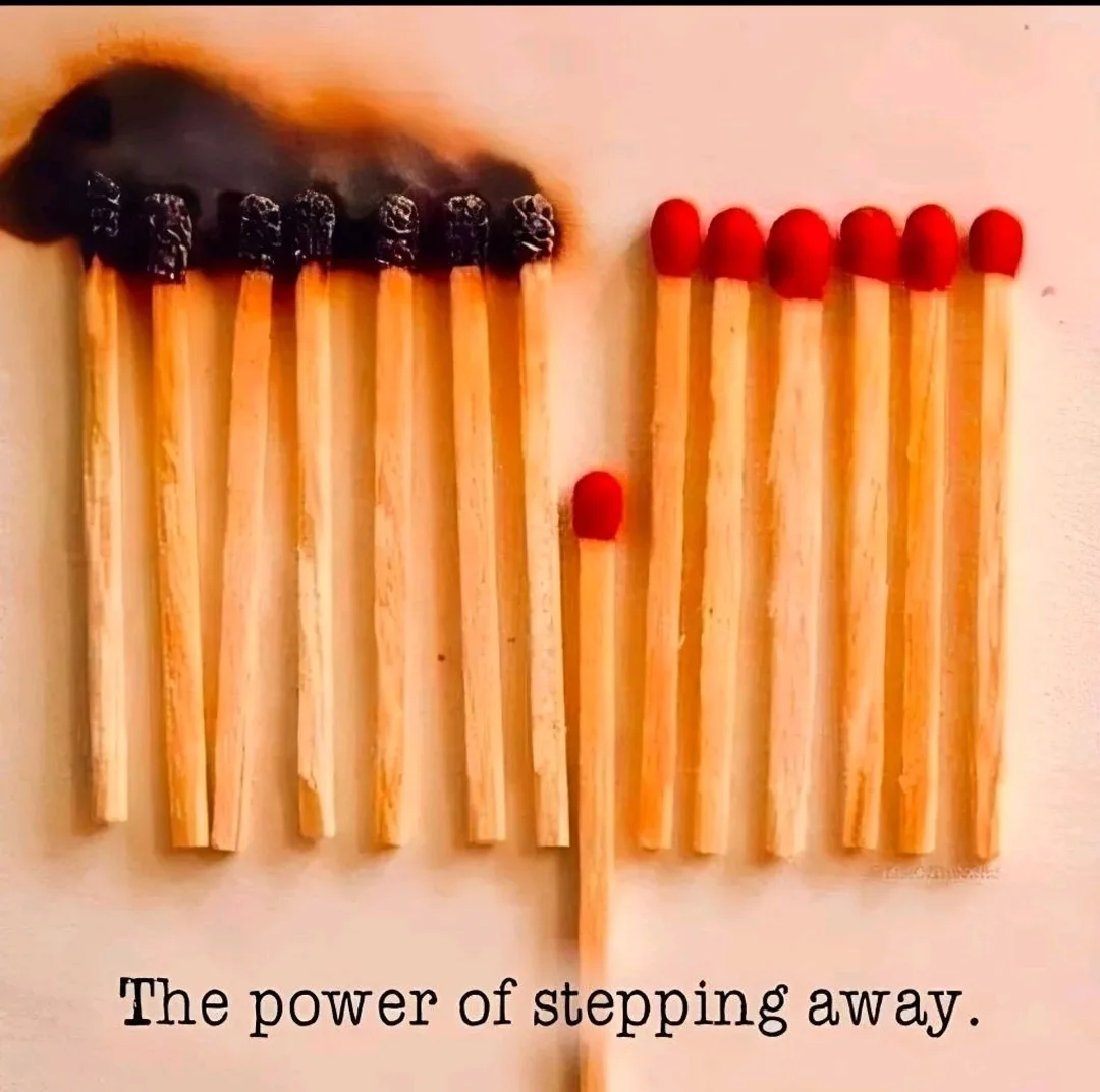 An image shows two groups of matches on a surface: one group is burnt and blackened, while a single match stands alone…