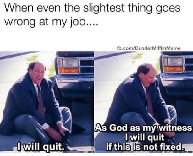 The image shows two panels of the character Michael Scott from 'The Office' sitting on the pavement in front of a truck. In…