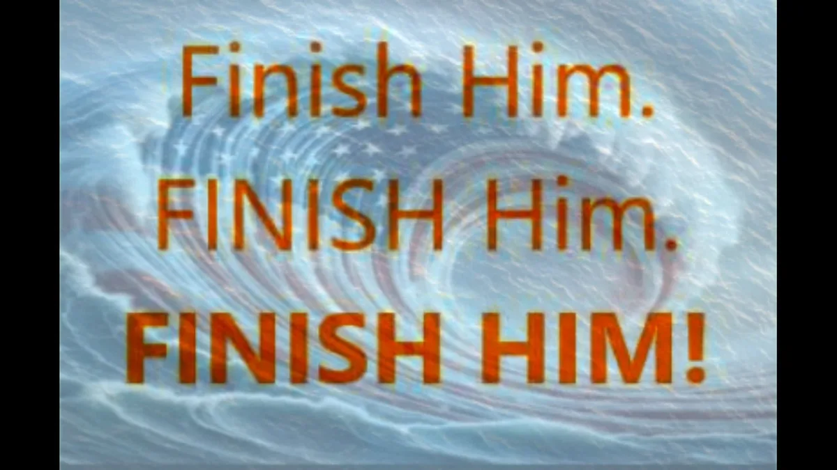 The image displays a swirling, watery background with faint American flag patterns. Overlaid in bold orange text are three…